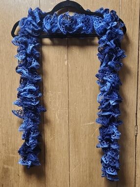 Ruffled Knit Scarf Wrap in Royal Blue 63in Length